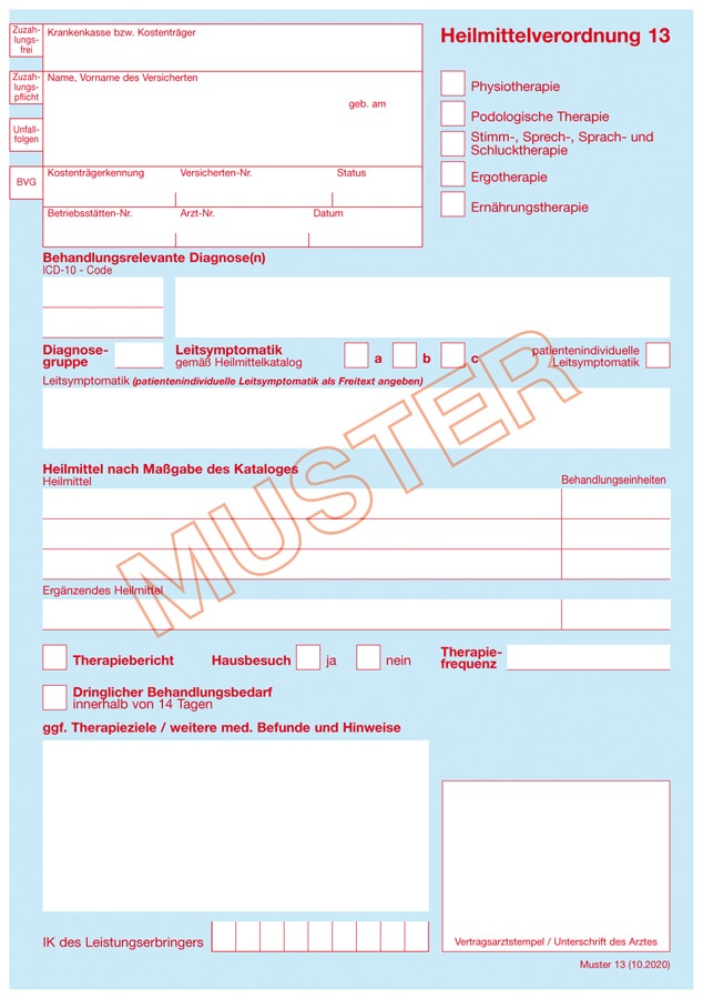 Heilmittelverordnung: Muster 13 seit 1. Januar 2021 (c) KVMV